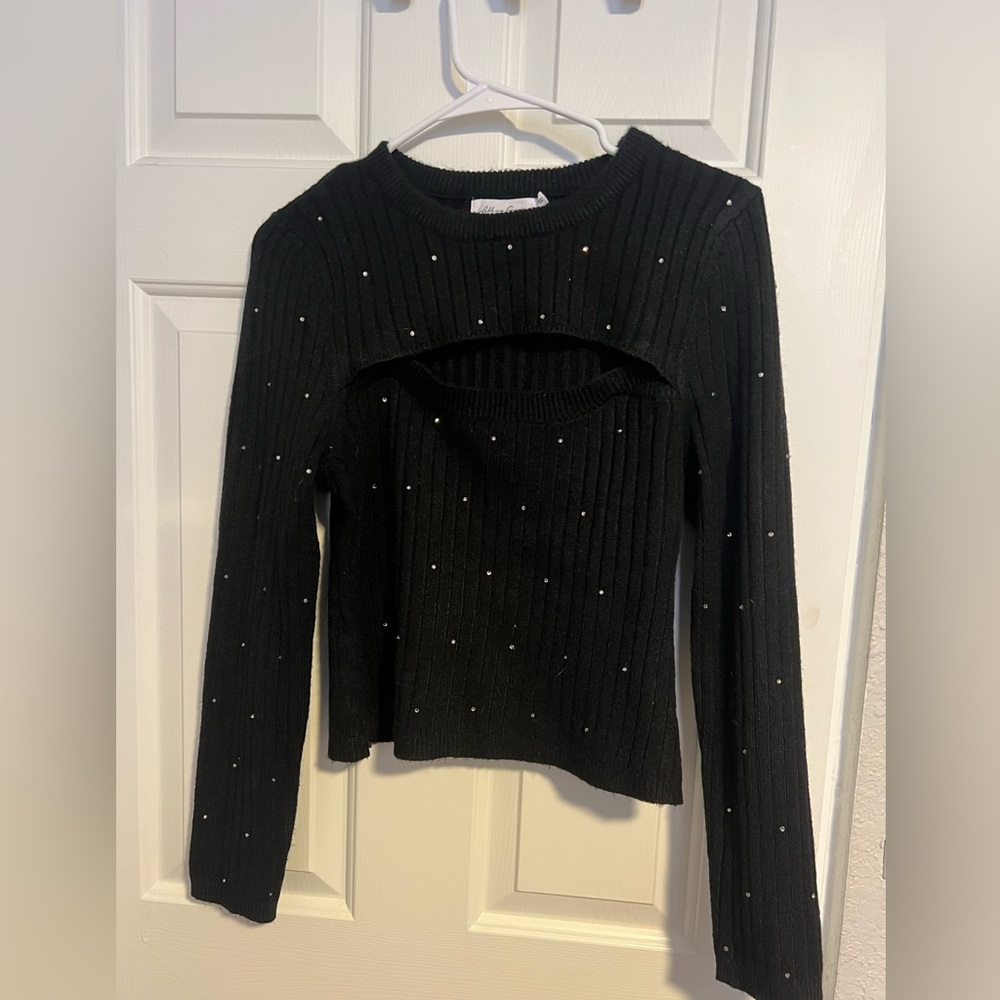 Black cropped sweater with rhinestones ✨